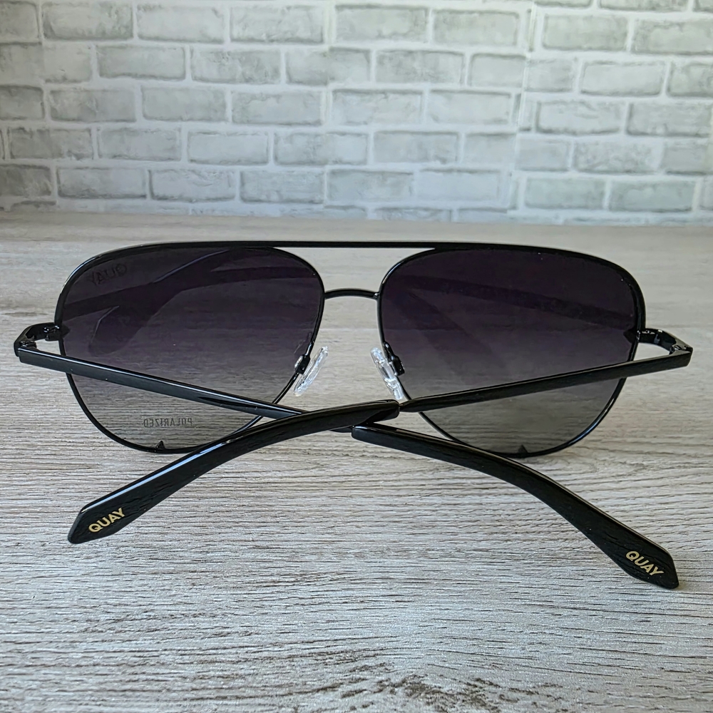 NWT QUAY Australia “High Key” Polarized Aviator Sunglasses – Black – 64□14-145 - Picture 3 of 16